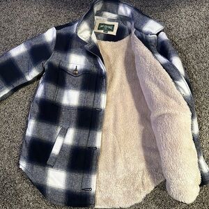Blue and White Plaid Sherpa Lined Jacket